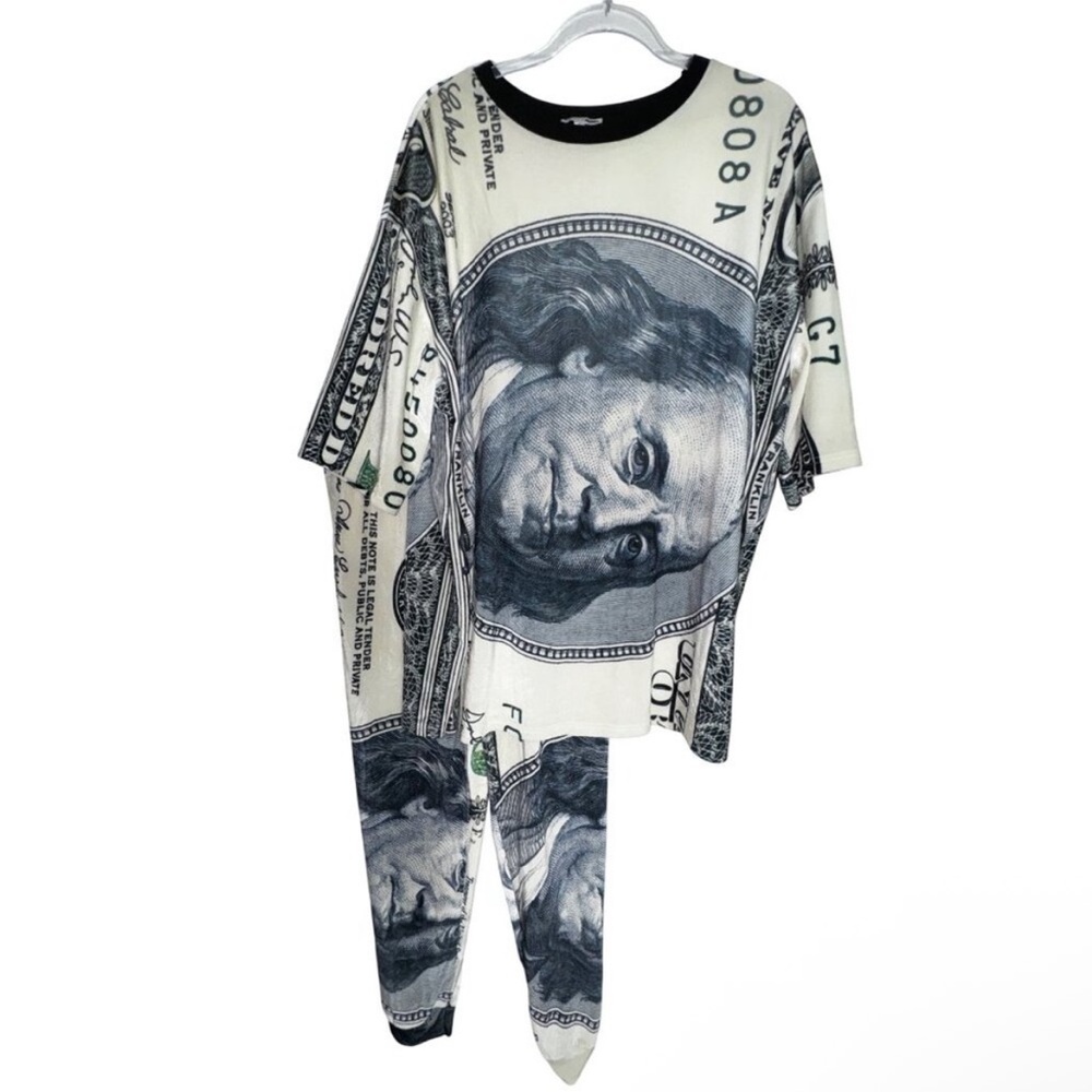 Money Print Oversized T-Shirt and Pants Set